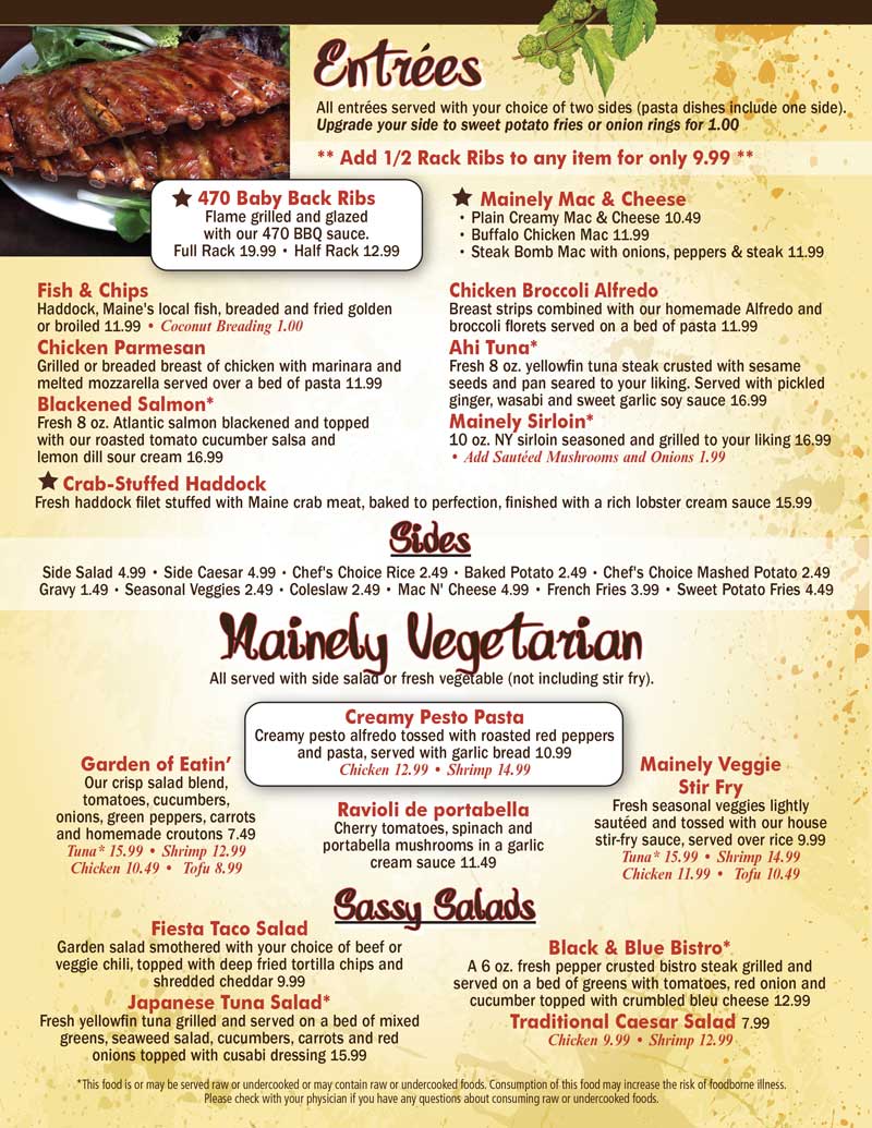 Dinner Entrees & Salads Mainely Brews Restaurant & Brewhouse